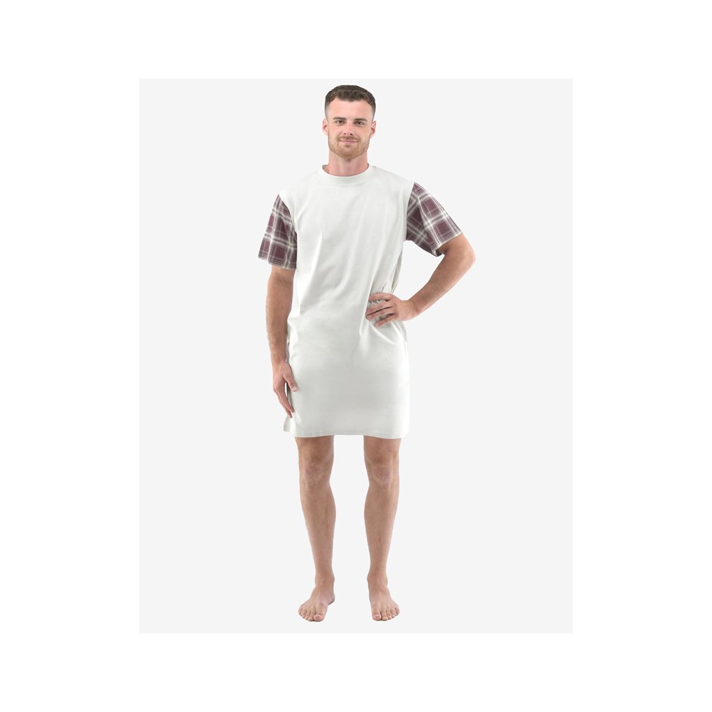 Košeľa nočná pánska krátky rukáv 79146P (Farba / Veľkosť <img KodProduktu="79146P"> sv. šedá, hypermangán / M)