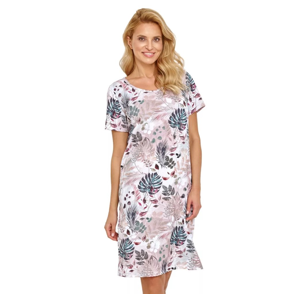 Dámska vzorovaná nočná košeľa Florence 2866/31 Taro (Farba / Veľkosť <img KodProduktu="04286631H"> biela / S)