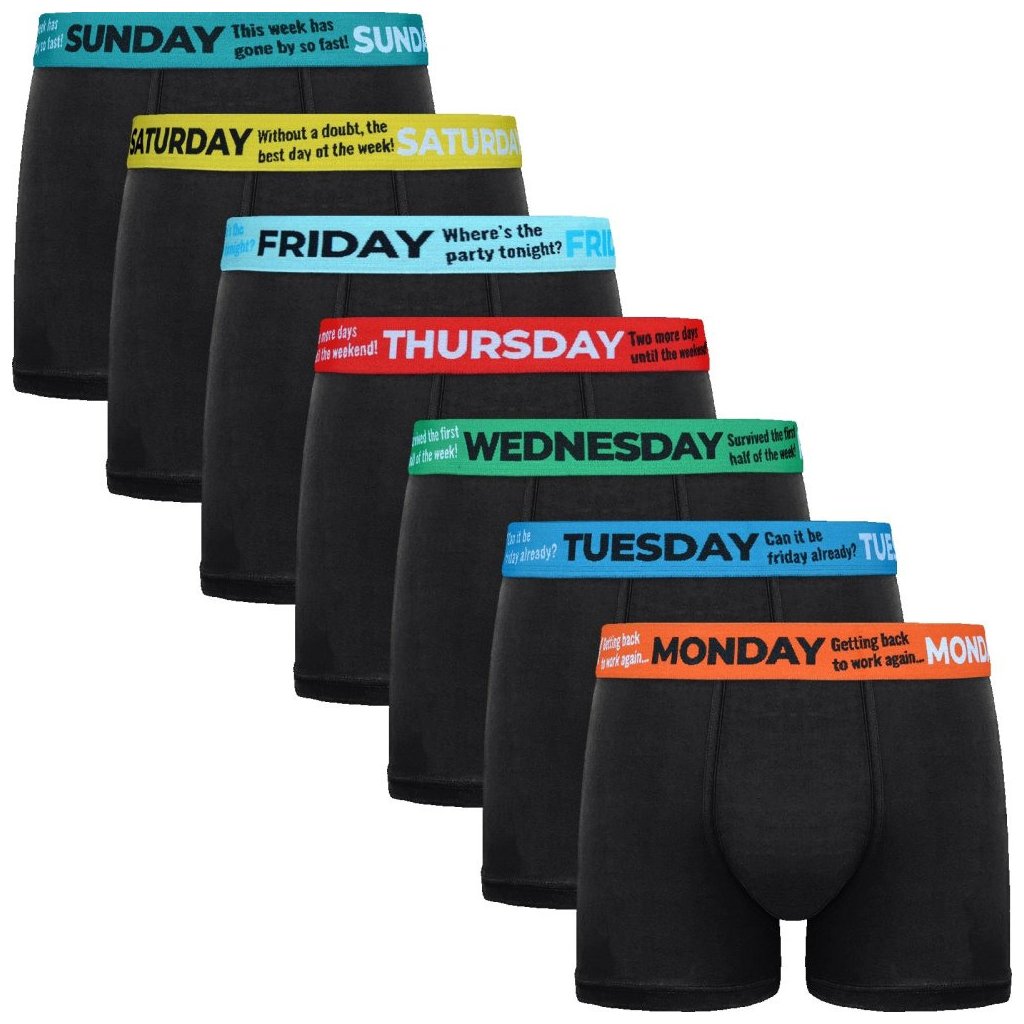 7-PACK pánskych bavlnených boxeriek Dni v týždni (Farba / Veľkosť <img KodProduktu="GVG-5068"> čierna / S/M)