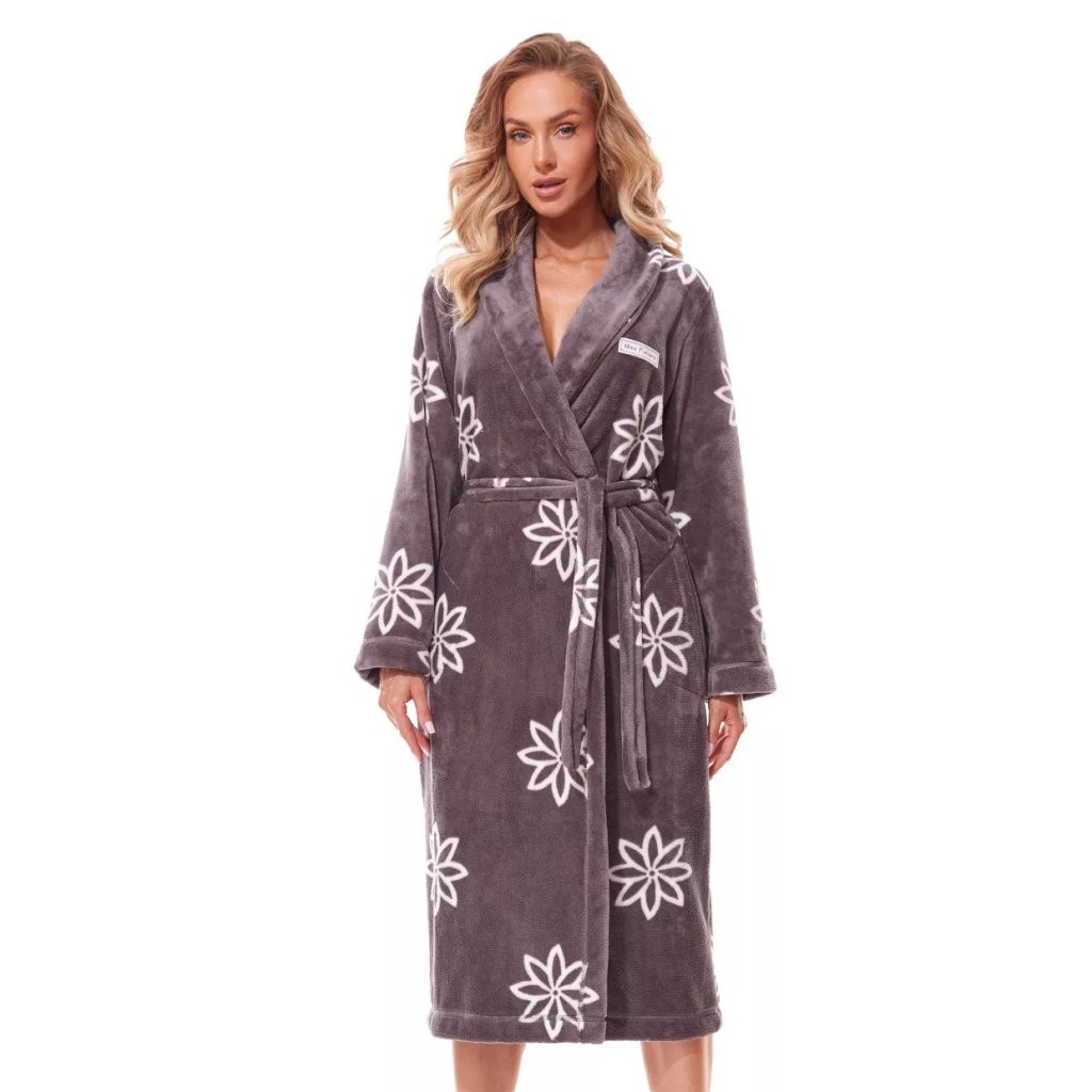 Dámsky vzorovaný župan Fleur DL onyx L&L (Farba / Veľkosť <img KodProduktu="13231502H"> grafit (sivá) / XL/XXL)