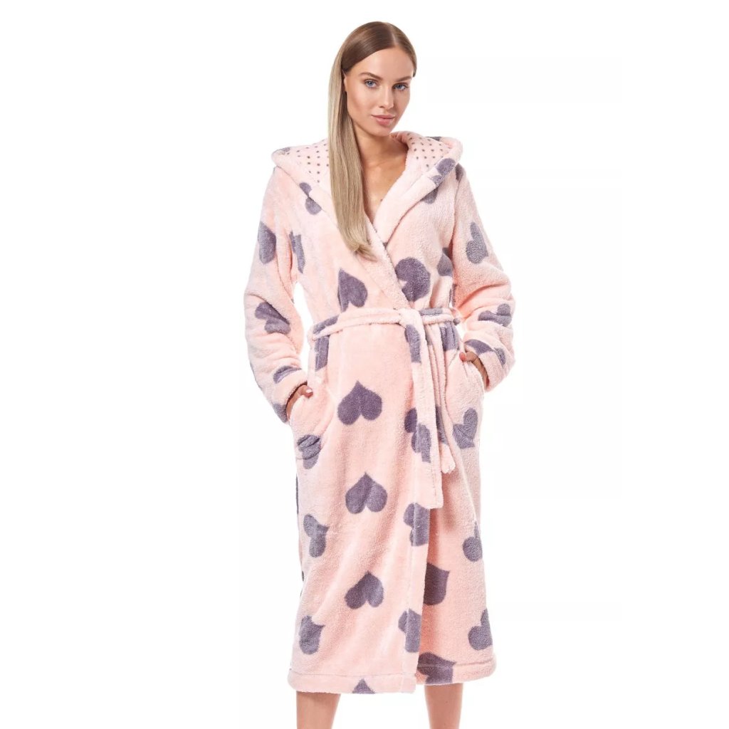Dámsky vzorovaný župan Kolesá long apricot L&L (Farba / Veľkosť <img KodProduktu="13503303H"> ružová svetlá / M/L)