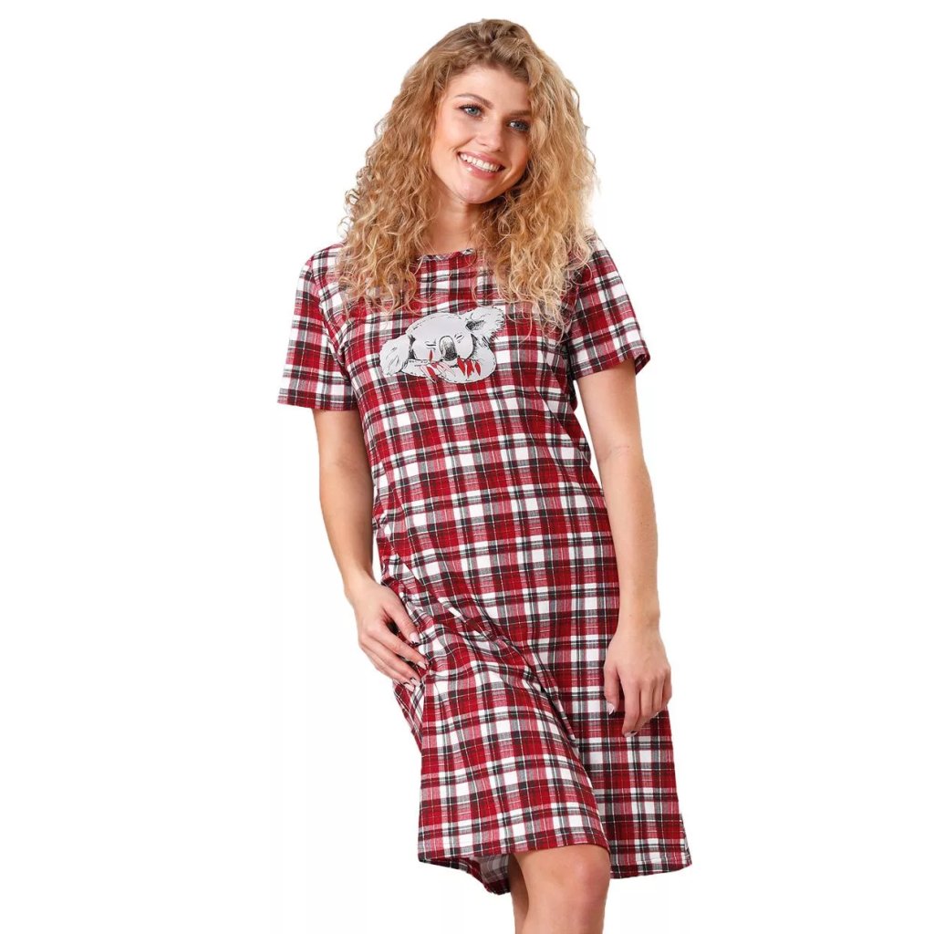 Dámska kockovaná nočná košeľa Odet Leveza (Farba / Veľkosť <img KodProduktu="411166H"> bordo (vínová) / XXL)