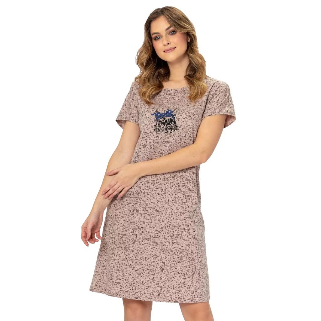 Dámska nočná košeľa s obrázkom Wiolet 1295 LEVEZA (Farba / Veľkosť <img KodProduktu="411295H"> béžová tmavá / XXL)