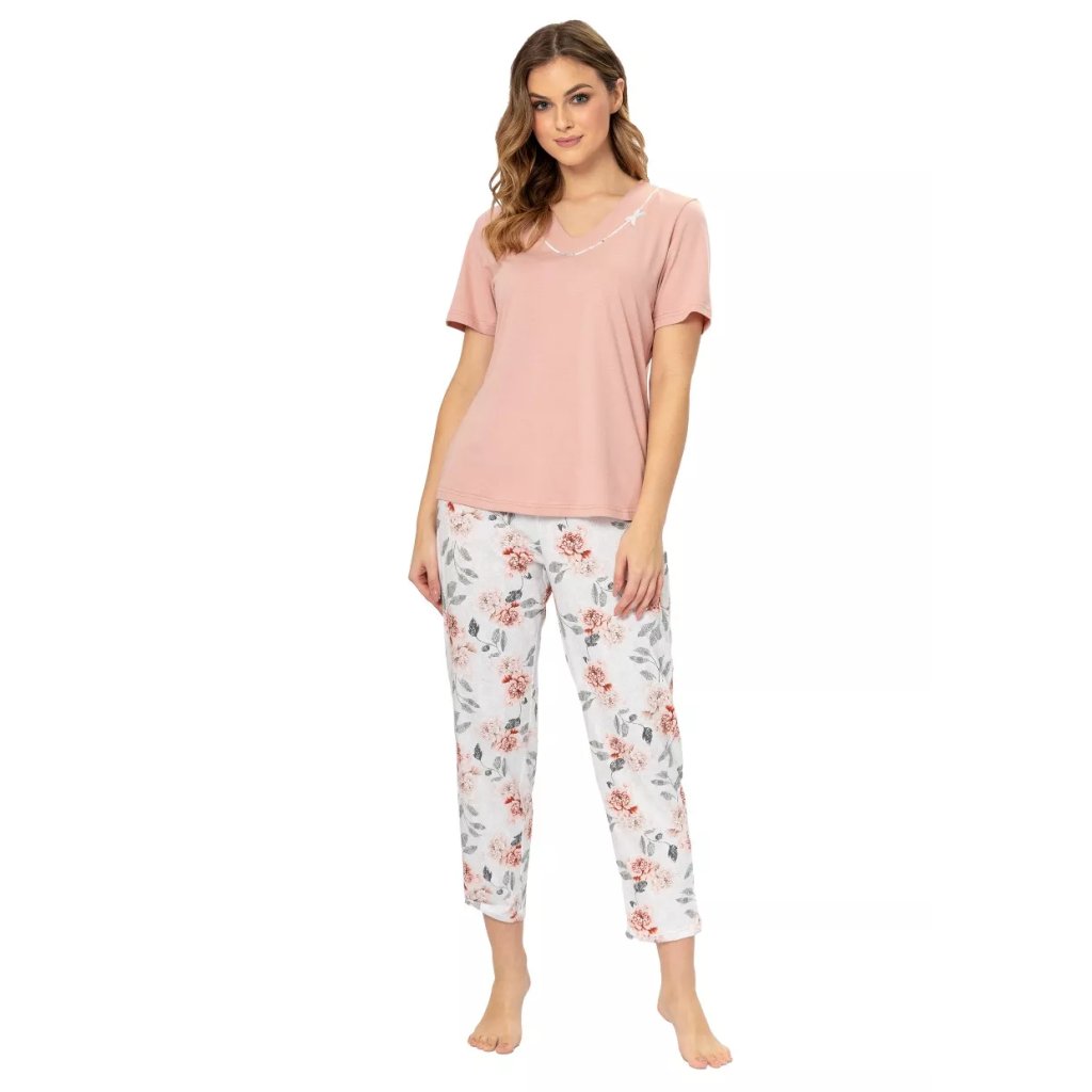 Dámske pyžamo s krátkym rukávom Megan 1310 LEVEZA (Farba / Veľkosť <img KodProduktu="411310H"> losos svetlá / XXL)