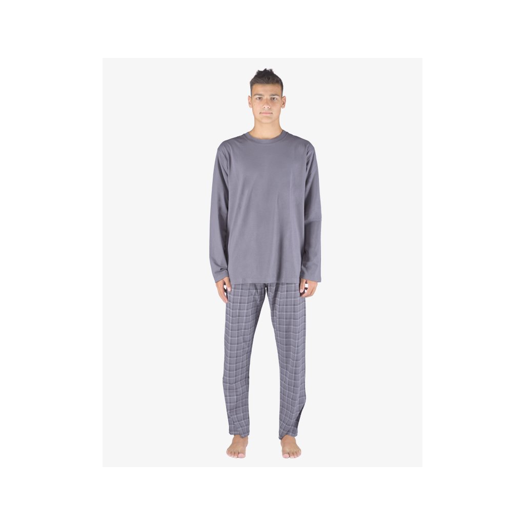 Pyžamo dlhé pánske 79155P (Farba / Veľkosť <img KodProduktu="79155P"> šedá, čierna / 3XL)