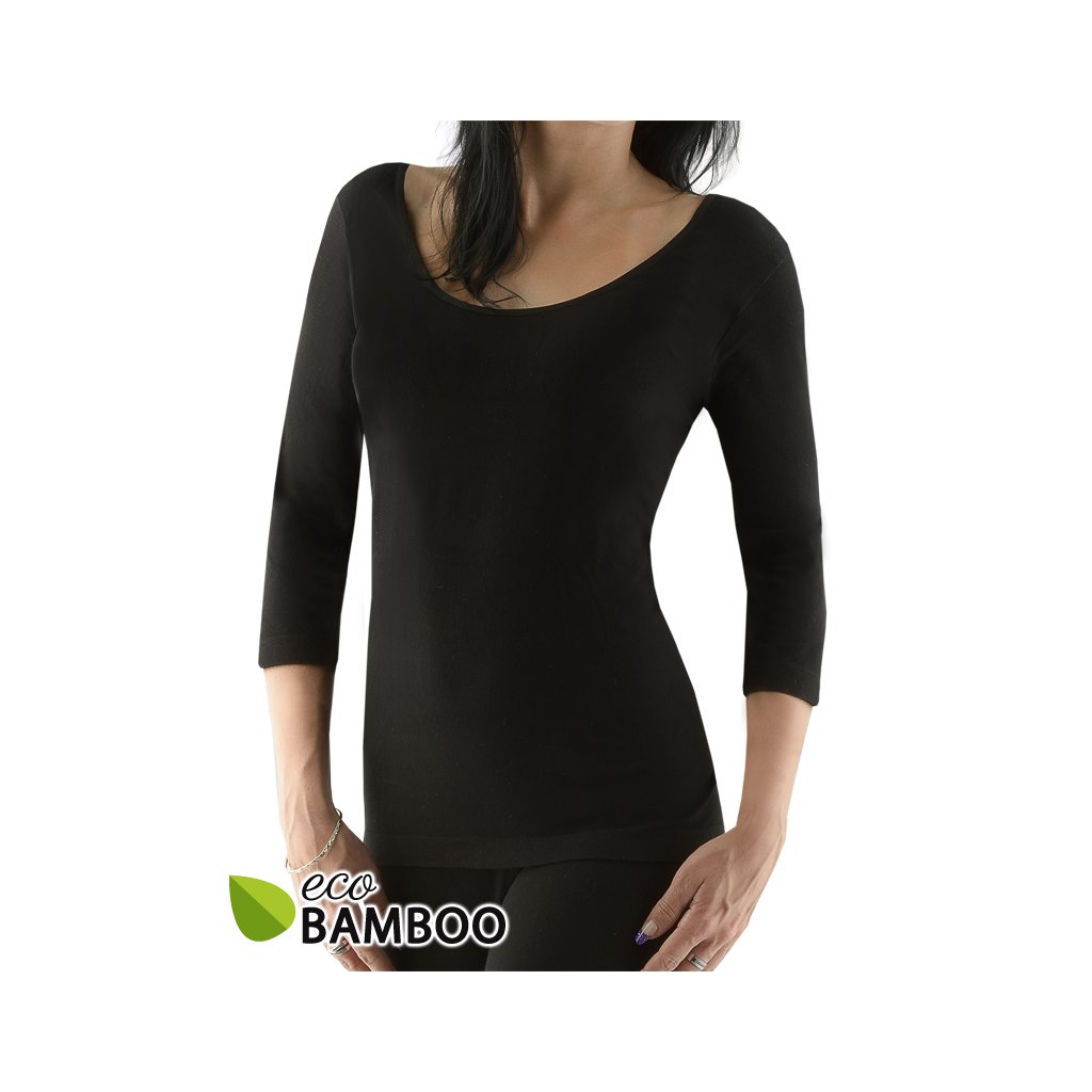 Výhodné balenie 5 kusov - Bambusové tričko 3/4 rukáv 08023P (Farba / Veľkosť <img KodProduktu="08023P"> čierna / M/L)