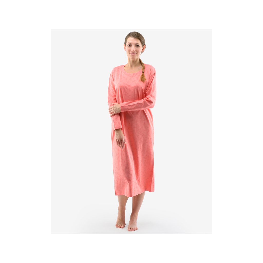 Košieľka nočná dámska dlhý rukáv 19131P (Farba / Veľkosť <img KodProduktu="19131P"> paradajka, medená / 3XL)