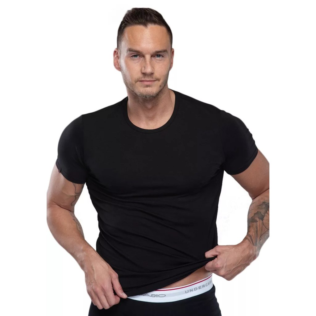 Pánske jednofarebné modálové tričko s krátkym rukávom 01 / 9-82 / 1 Fabio (Farba / Veľkosť <img KodProduktu="2101982001H"> čierna / S/M)