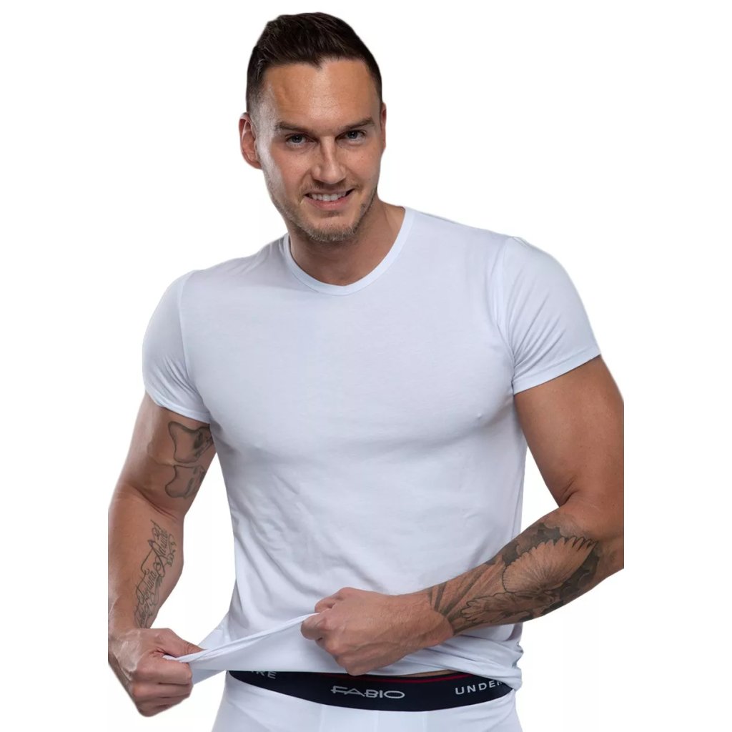 Pánske jednofarebné modálové tričko s krátkym rukávom 01 / 9-82 / 2 Fabio (Farba / Veľkosť <img KodProduktu="2101982002H"> biela / S/M)