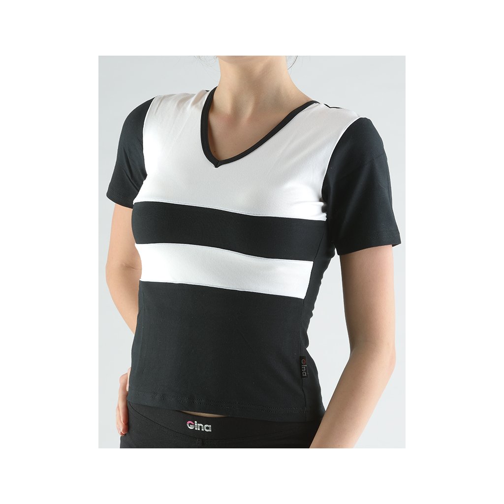 Tričko s krátkym rukávom kombinácie farieb a paspula 98003P (Farba / Veľkosť <img KodProduktu="98003P"> biela, čierna / L)