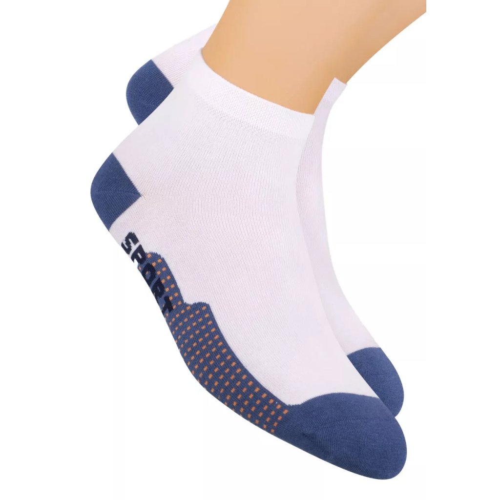 Chlapčenské členkové ponožky športové s nápisom Sport 054/105 STEVEN (Farba / Veľkosť <img KodProduktu="18054105H"> biela-modrá / 38/40)