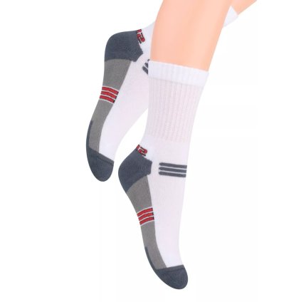 Chlapčenské klasické ponožky polofrofé s nápisom Sport 020/30 STEVEN (Farba / Veľkosť <img KodProduktu="18020030H"> biela-šedá / 26/28)
