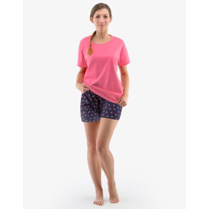 Pyžamo krátke dámske 19144P (Farba / Veľkosť <img KodProduktu="19144P"> čerešňová, sv. šedá / XL)