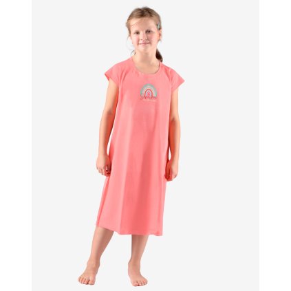 Košieľka nočná dievčenská krátky rukáv 29012P (Farba / Veľkosť <img KodProduktu="29012P"> tomato, šalvia / 152/158)