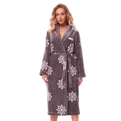 Dámsky vzorovaný župan Fleur DL onyx L&L (Farba / Veľkosť <img KodProduktu="13231502H"> grafit (sivá) / XS/S)