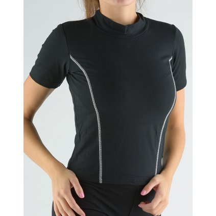 Tričko s krátkym rukávom a so stojačikom zdobené kontrastným prešívaním 98019P (Farba / Veľkosť <img KodProduktu="98019P"> tm.popol, šedobiela / M)