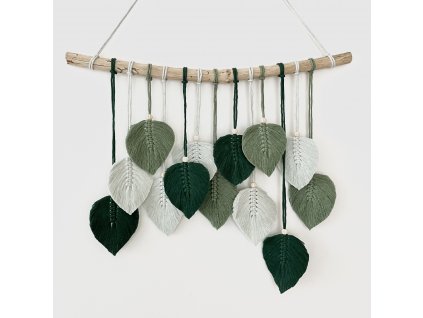 Zelené macramé listy na zeď, 58 x 50 xm