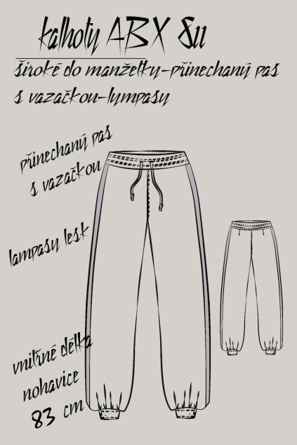 kalhoty damske siroke do manžety ozdobny lampas pruzny pas se stahovanim abx 811 a