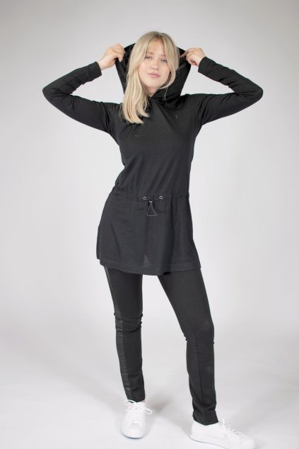 damska tunika merino s kapuci dlouhy rukav a