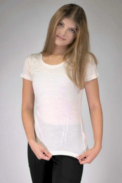 merino triko damske smetanove kratky rukav tisk motto a