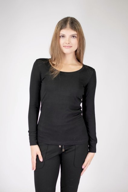 merino triko damske cerne dlouhy rukav kulaty vystrih a