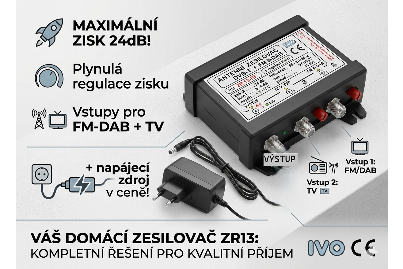 Zes.FMII-DAB + DVBT2 24dB-REG+zdroj