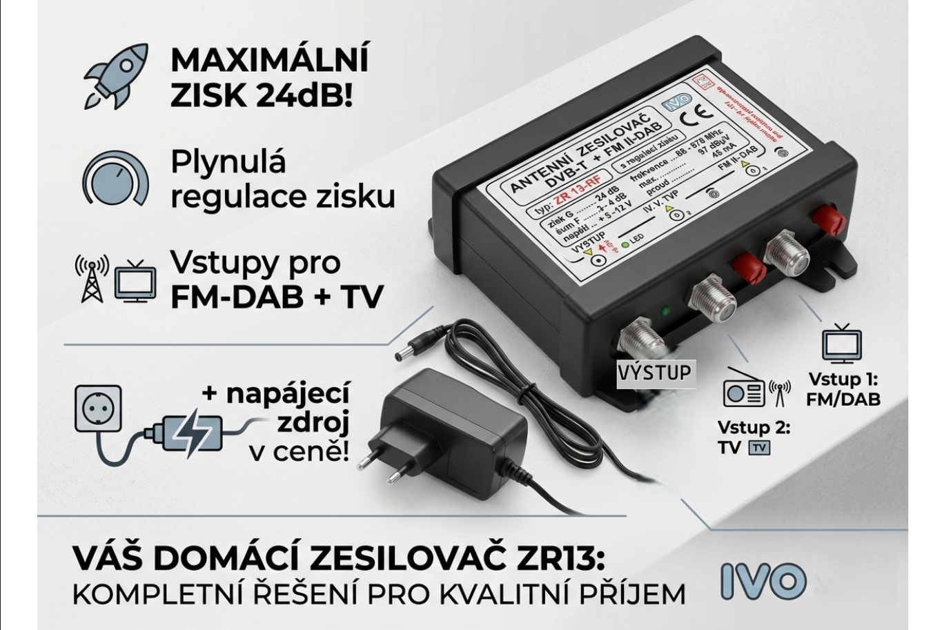 Zes.FMII-DAB + DVBT2 24dB-REG+zdroj