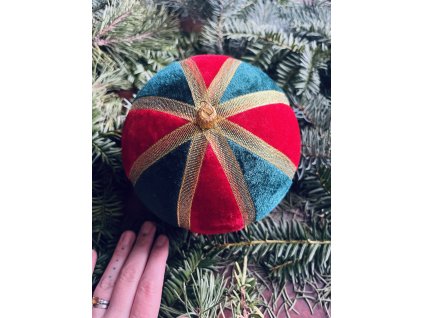 Obří ručně vyrobená vánoční ozdoba -červená, zelená, zlatá