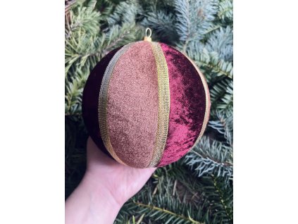 Obří ručně vyrobená vánoční ozdoba - vínová, zlatá