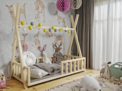 Detská borovicová posteľ domček Tipi 180x80