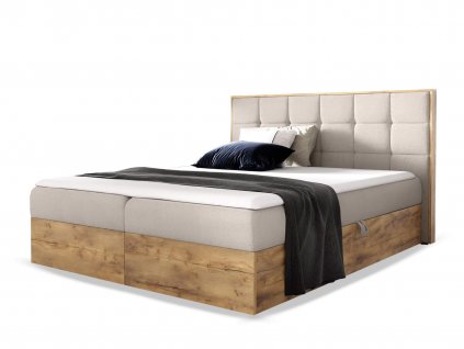 Boxspring manželská posteľ WOOD 1 s úložným priestorom - béžová Paros