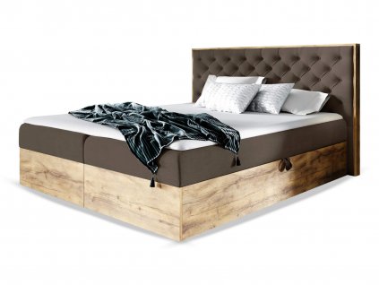 Boxspring manželská posteľ WOOD 3 s úložným priestorom - hnedá Paros