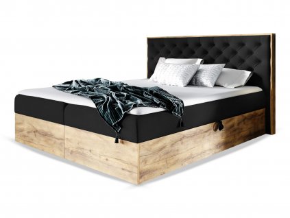 Boxspring manželská posteľ WOOD 3 s úložným priestorom - čierna Kronos