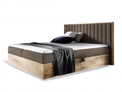 Boxspring manželská posteľ WOOD 4 s úložným priestorom - hnedá Paros