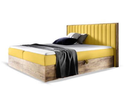 Boxspring manželská posteľ WOOD 4 s úložným priestorom - žltá Kronos