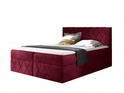 Boxspring posteľ Paros Lux s vrchným matracom - červená Kronos