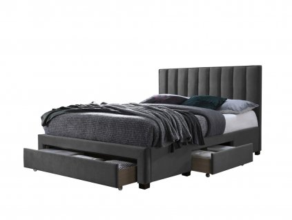 Čalúnená manželská posteľ Grace 160x200 s úložným priestorom - sivá