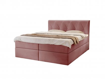 Boxspring posteľ DEAN v dokonalej ružovej farbe.