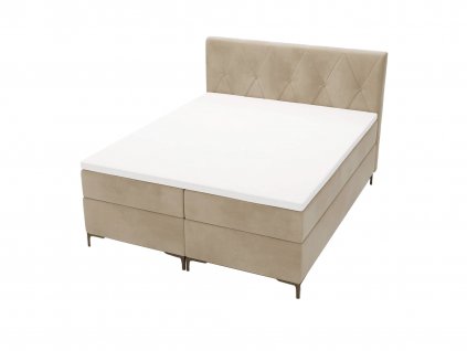 Manželská posteľ DEANAS v béžovej farbe s čalunením čelom postele.