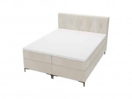 Krémová boxspring posteľ DEANAS, určená do spálne či do hotelových izieb.