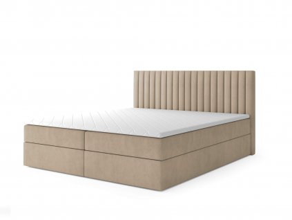 Boxspringová posteľ Lamella v jemnej béžovej farbe.