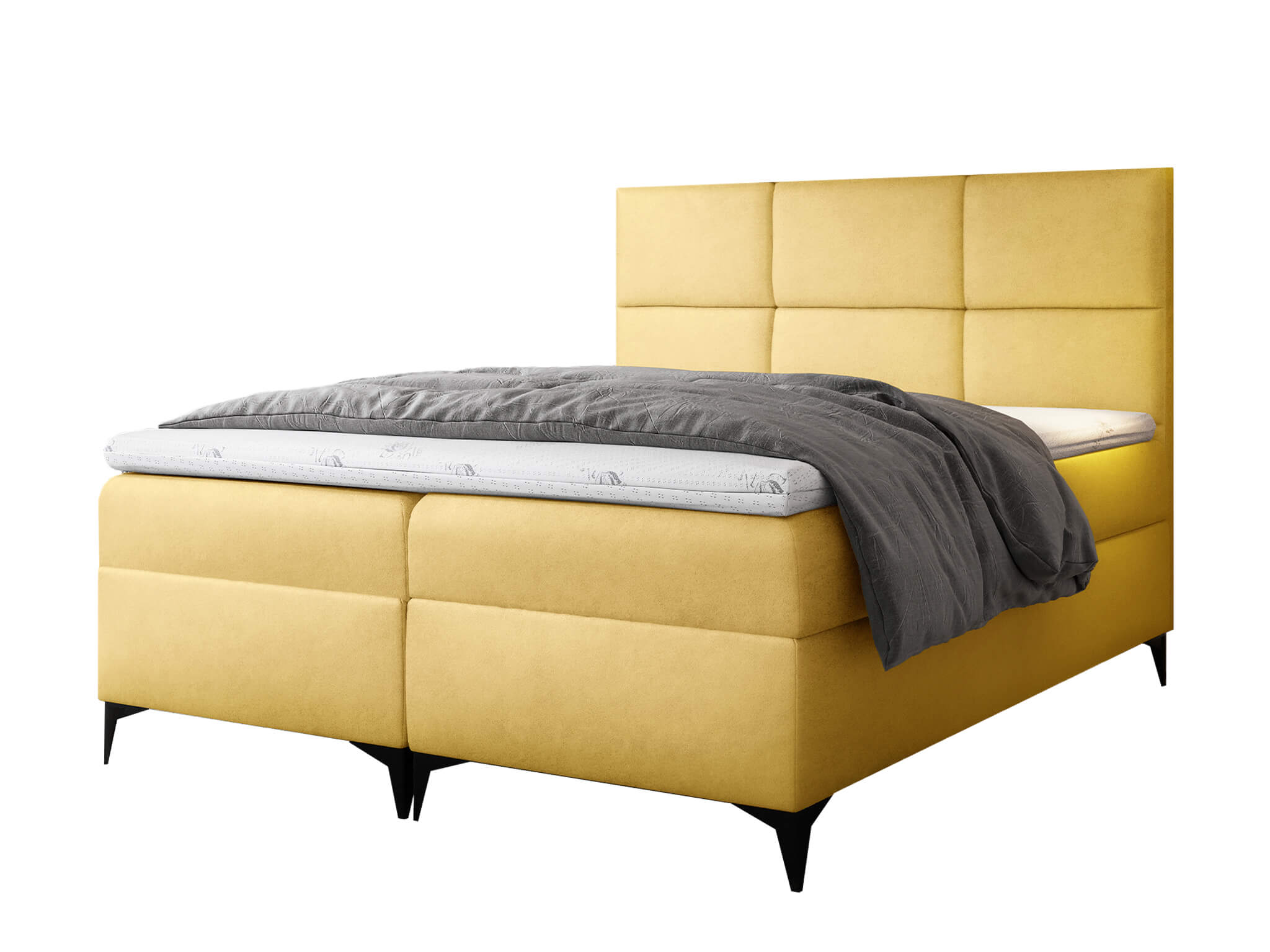 Čalúnená boxspring posteľ FAVA s vrchným matracom - žltá Velvet Rozmer: 140x200