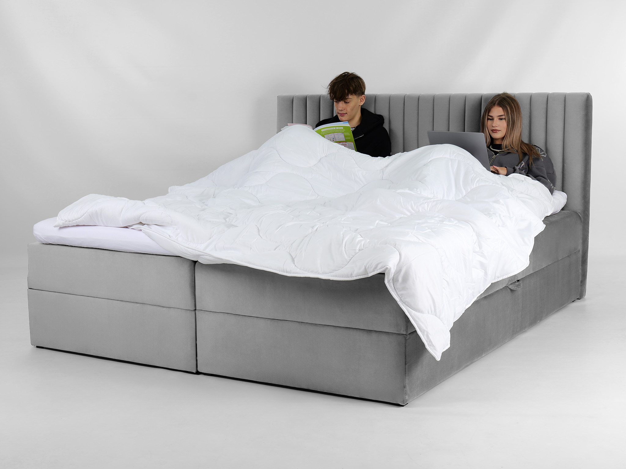 Čalúnená boxspring posteľ Lamella - sivá Rozmer: 180x200