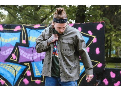 Pánská oversize denim košile (Barva khaki, Velikost XL)