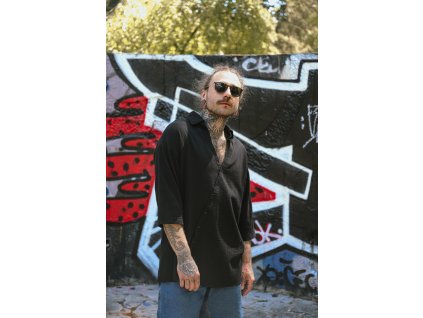 Pánska oversize košile, atypické zapínaní (Barva černá, Velikost XL)