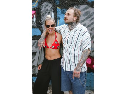 Pánská volná košile se spadenými rukávy (Barva bílo-pruhovaná, Velikost XL)