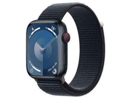 Apple Watch Series 9 45mm GPS (Stav B) Temně inkoustový hliník s temně inkoustovým provlékacím sportovním řemínkem