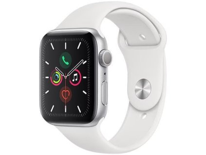 Apple Watch Series 5 44mm Cellular (Stav A-) Stříbrné s bílým sportovním řemínkem