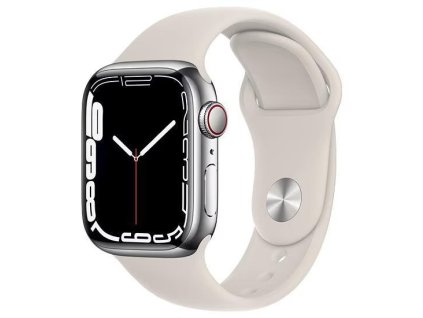 Apple Watch Series 7 45mm Cellular (Stav A-) Strieborná nerezová ocel s béžovým sportovním řemínkem