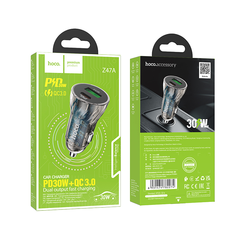 Autonabíječka, USB-A + USB-C 30W - Hoco Z47A (obrázek 5)